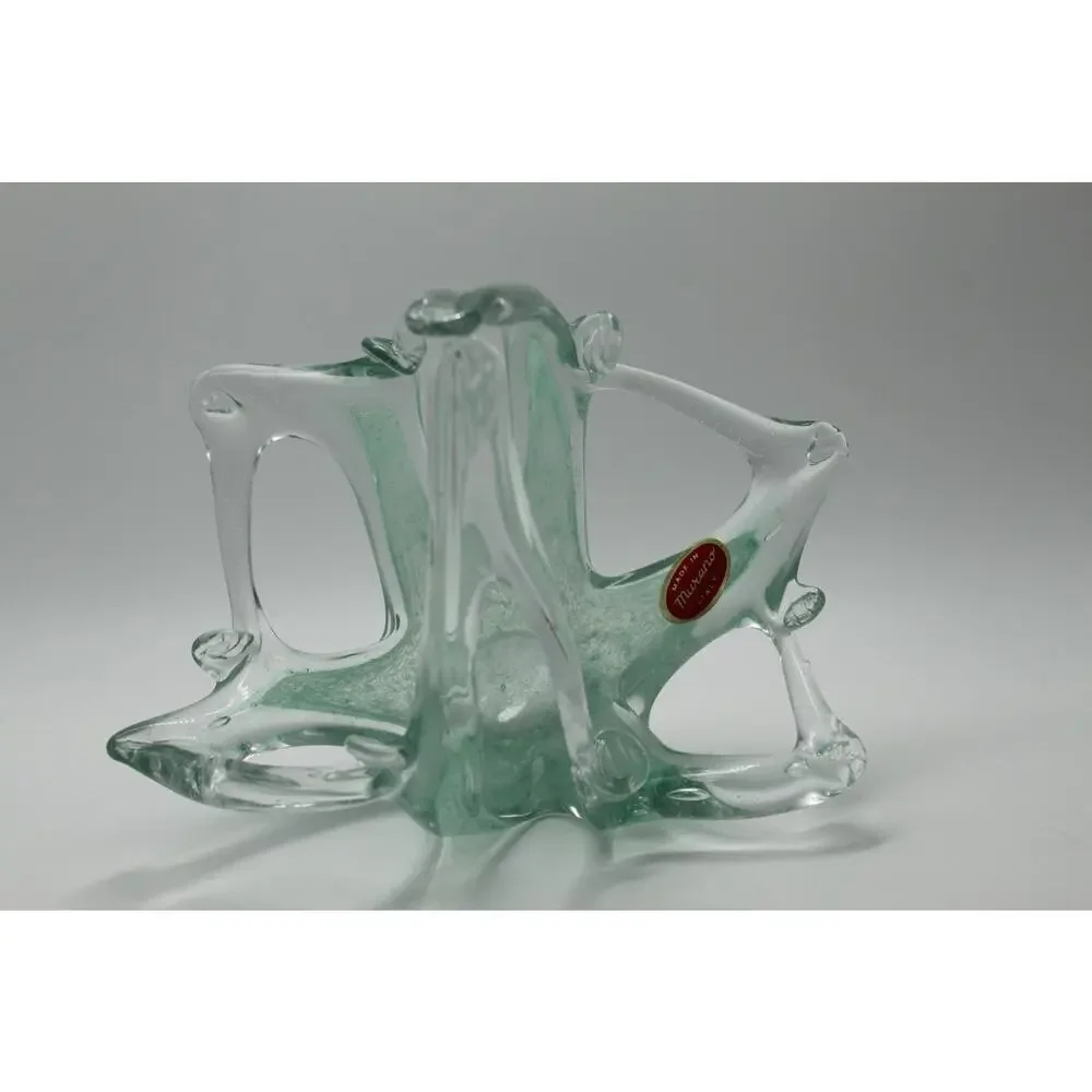 Vtg Murano Art Glass Green Hand Blown Stretched‎ Starfish Gazer Basket w/ Label